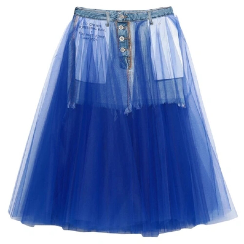 Blue Tulle Midi Skirt